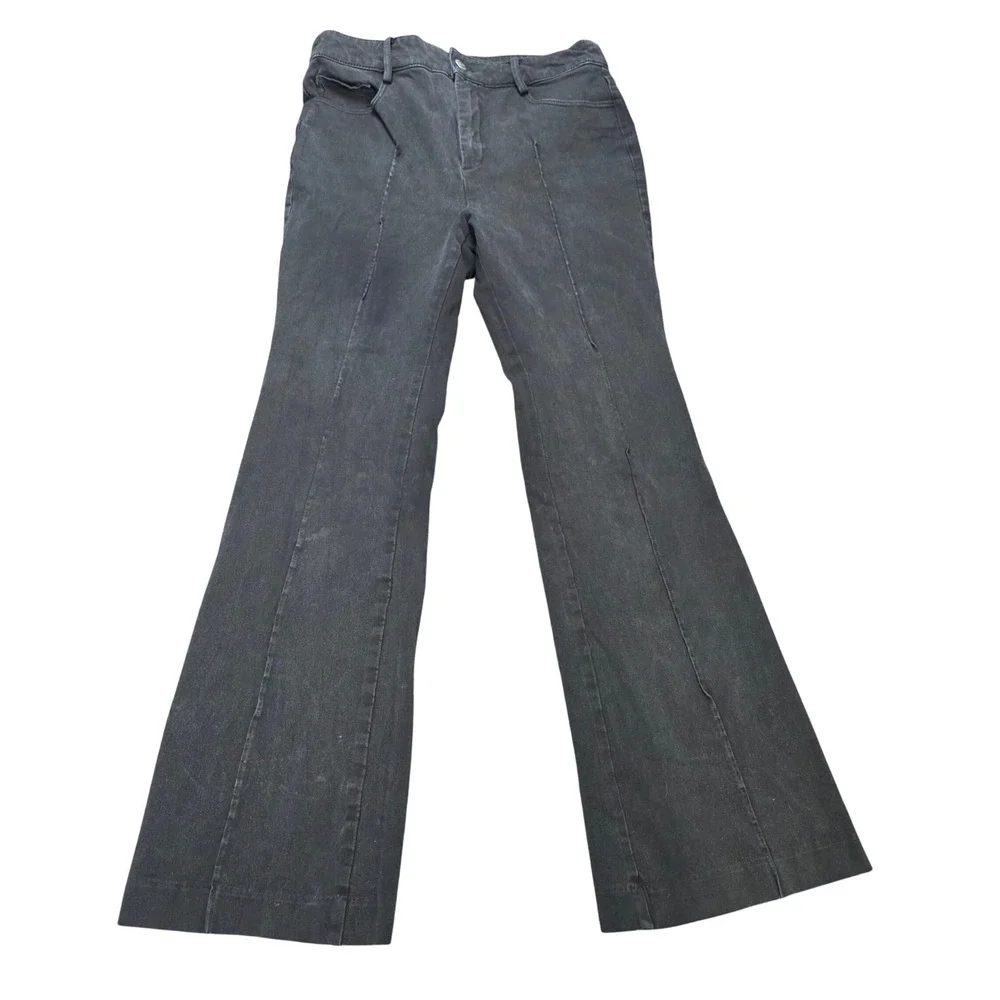 Loft Mid Rise Flare Jeans Women's Size 2 Faded Black Front Seam Denim Zip Fly